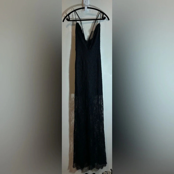 LOVERS + FRIENDS Sz S Reflection Style Lace Overlay Slip Cross Straps Maxi Dress - Picture 2 of 11